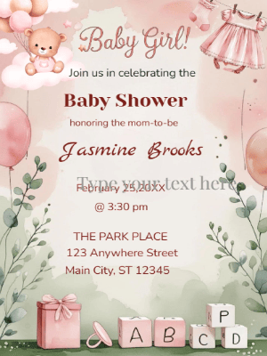 Baby Bear Balloons Baby Shower Invitation customizable template