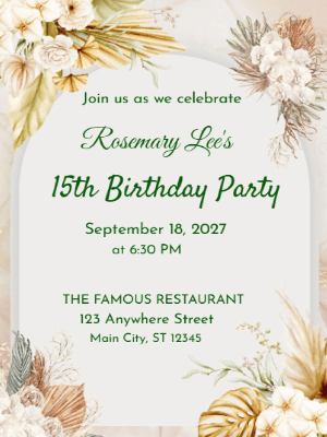 Rustic Peach Floral 15th Birthday Invitation customizable template