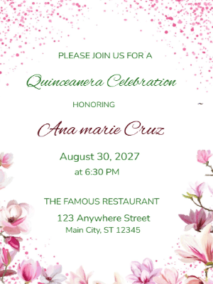 Minimalist Pink Floral Quinceañera Birthday Invitation customizable template