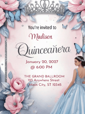 Princess Tiara Pink Floral Invitation Quinceañera customizable template