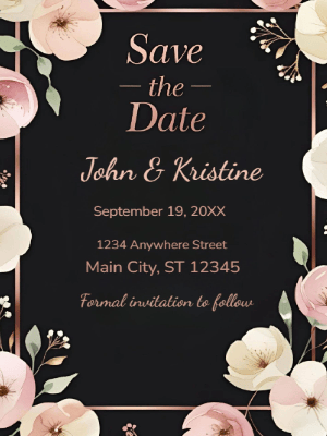 Elegant Pink Floral Wedding Save The Date Invitation customizable template