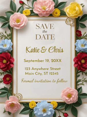 Modern Elegant Floral Wedding Save The Date Invitation customizable template
