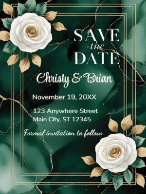 Elegant Emerald and Gold Floral Wedding Save The Date Invitation customizable template