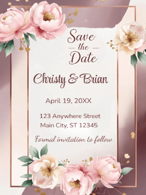 Elegant Blush Pink Peonies Floral Wedding Save The Date Invitation customizable template