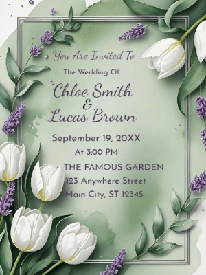 Elegant White and Purple Floral Wedding Invitation customizable template