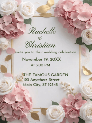 Elegant Modern Pink and White Floral Wedding Invitation customizable template