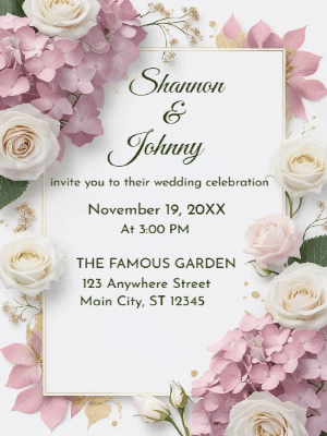 Elegant Modern Pink and White Floral Wedding Invitation customizable template