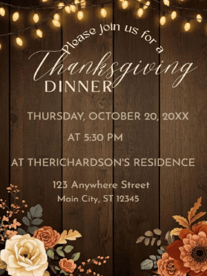 Thanksgiving Dinner Floral and Lights Party Invitation customizable template