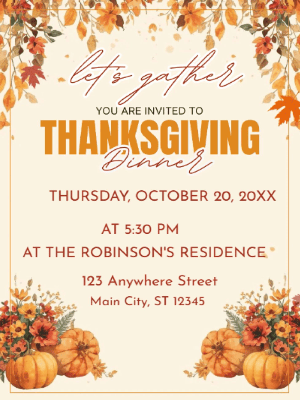 Thanksgiving Dinner Floral Fall Party Invitation customizable template