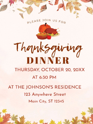 Thanksgiving Dinner Floral Fall Party Invitation customizable template