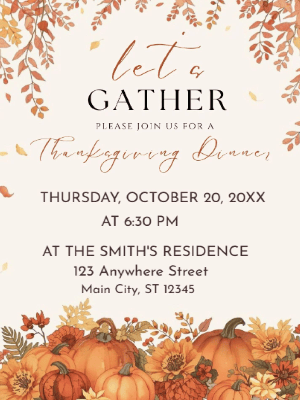 Thanksgiving Dinner Floral Fall Party Invitation customizable template