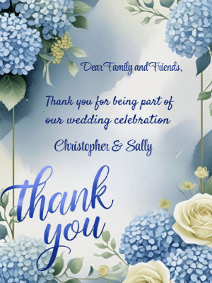 Elegant Modern Blue Floral Wedding Thank You Invitation customizable template