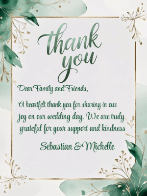 Elegant Greenery Minimalist Green Wedding Thank You Invitation customizable template