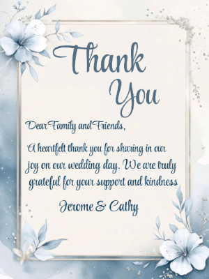 Elegant Dusty Blue Floral Wedding Thank You Invitation customizable template