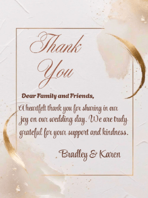 Minimalist Boho Beige and Gold Wedding Thank You Invitation customizable template