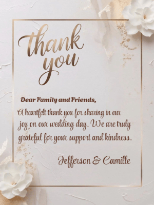 Elegant White and Gold Floral Wedding Thank You Invitation customizable template