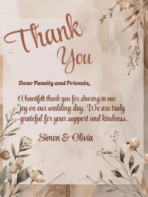Elegant Rustic Floral Wedding Thank You Invitation customizable template