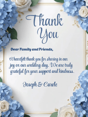 Modern Hydrangea Floral Wedding Thank You Invitation customizable template
