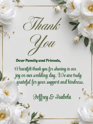 Elegant Modern White and Green Floral Wedding Thank You Invitation customizable template