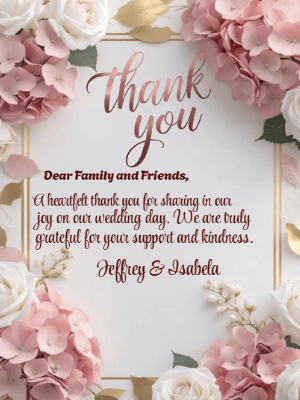 Elegant Modern Floral Pink Hydrangea Wedding Thank You Invitation customizable template