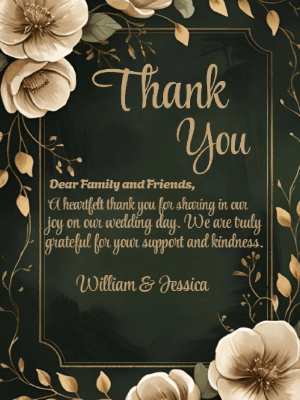 Elegant Modern Gold Floral Wedding Thank You Invitation customizable template