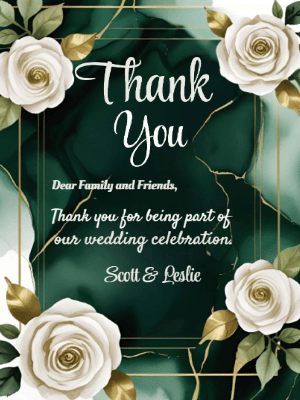 Elegant Greenery White and Green Floral Wedding Thank You Invitation customizable template