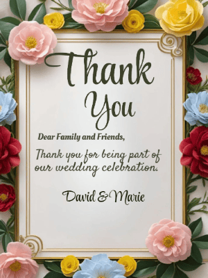 Elegant Modern Floral Wedding Thank You Invitation customizable template