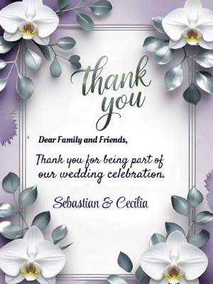 Elegant Greenery Floral White Orchids Wedding Thank You Invitation customizable template