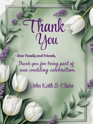 Elegant Greenery Floral White Wedding Thank You Invitation customizable template