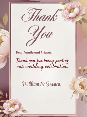 Elegant Modern Pink Floral Rose Wedding Thank You Invitation customizable template