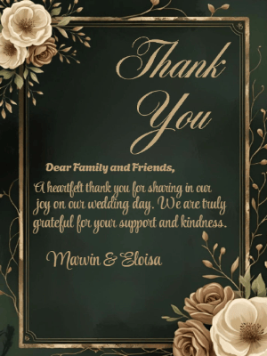 Elegant Modern Gold Floral Wedding Thank You Invitation customizable template