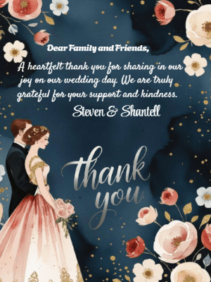 Elegant Modern Blue Floral Wedding Thank You Invitation customizable template