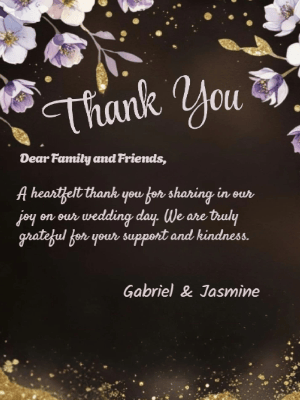 Elegant Modern Purple Floral Wedding Thank You Invitation customizable template