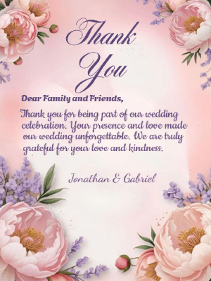 Elegant Modern Pink Floral Wedding Thank You Invitation customizable template