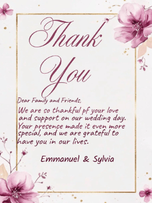 Minimalist White Magenta Floral Wedding Thank You Invitation customizable template