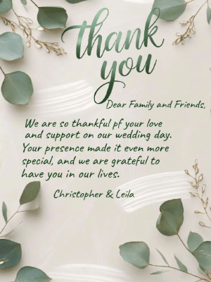 Greenery Green Eucalyptus Wedding Thank You Invitation customizable template