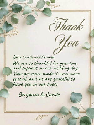 Greenery Green Eucalyptus Wedding Thank You Invitation customizable template