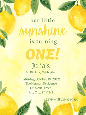 Our Little Sunshine 1st Birthday Invitation customizable template