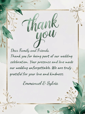 Greenery Green Minimalist Wedding Thank You Invitation customizable template