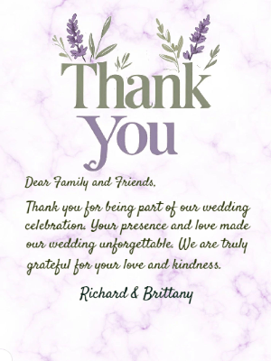 Greenery Green Minimalist Purple Wedding Thank You Invitation customizable template