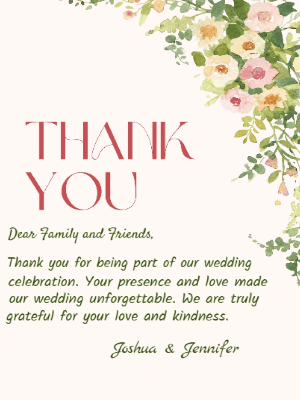 Elegant Greenery Pink Green Floral Wedding Thank You Invitation customizable template