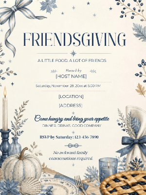 Friendsgiving Coastal Blue Invitation customizable template