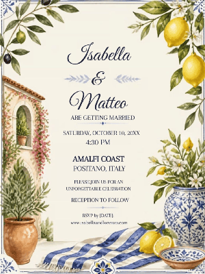 Italian Riviera Inspired Wedding Invitation customizable template