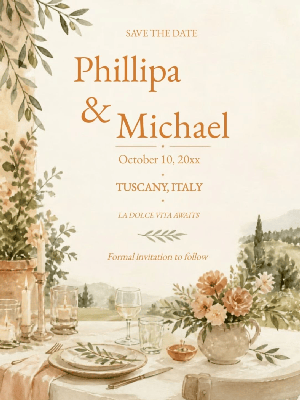 Italian Riviera Inspired Wedding Save the Date Invitation customizable template