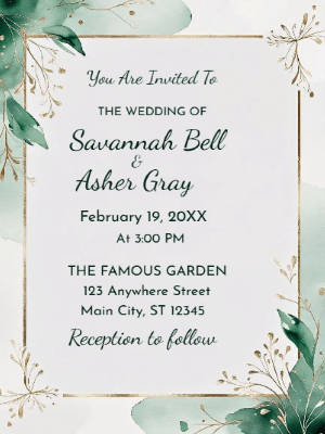 Elegant Greenery Wedding Invitation customizable template