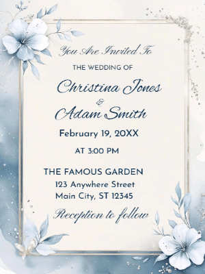Elegant Blue Floral Wedding Invitation customizable template