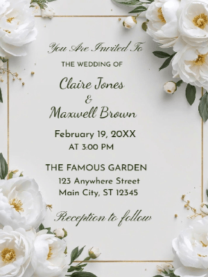 Modern Greenery White and Olive Floral Wedding Invitation customizable template