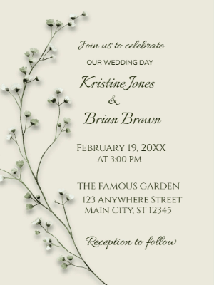 Minimalist Green Floral Wedding Invitation customizable template
