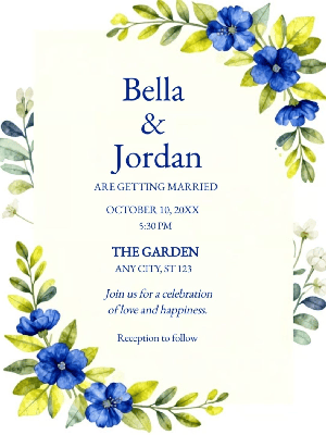 Chartreuse & Cobalt Blue Wedding Invitation customizable template