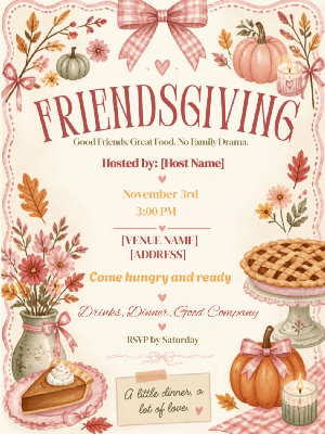 Friendsgiving Coquette Party Invitation customizable template